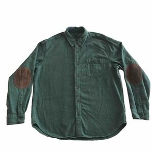 J Crew Shirt Brown Elbow Patches Mens XL Button Down Chamois Flannel Olive Green